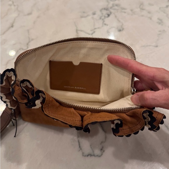 Loeffler Randall Clutch Wristlet Coastal Cowgirl Brown Suede Ruffled Trim NWOT - Picture 4 of 15